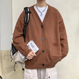 WIAOFELLAS  -  Korean Sle Casual Loose Knitted Sweater Men's Autumn Trendy Simple Open Cardigan Sweater New Lazy Outerwear