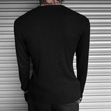 WIAOFELLAS  -  Men T Shirt Solid Color V Neck Long Sleeve Casual Male Tee Tops Streetwear Knitted Fashion Leisure Men Clothing S-3XL