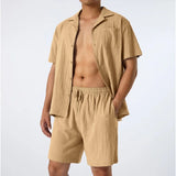 WIAOFELLAS  -  Summer Sports Short-Sleeved Shorts Suit Cotton and Linen Loose Casual Men's Shirt Suit Suit