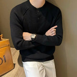 WIAOFELLAS  -  Autumn Winter New Solid Casual Thick Sweater Men's Pullover Printed Pinstripe Round Neck Long Sleeve Trendy Bottom Knitted Tops