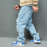 Wiaofellas  -  Autumn Stylish Men Ripped Patch Spliced Hip Hop Jeans Streetwear Loose Male Straight Denim Pants Trousers