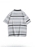 Wiaofellas  -  Men's Colorful Button Striped Cotton Short-sleeved Shirt Trendy Summer Street Loose Casual Versatile Pullovers Tops Male Clothes