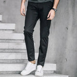 WIAOFELLAS  -  Size 28-38 Men Pants Spring Summer Autumn  Casual Cotton Slim  Straight  Long Business Chinos Slacks Suit  Pants Black