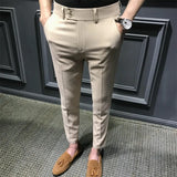 WIAOFELLAS  -  Fabulous Ninth Slim Fit Men's Suit Pants Formal Low Waist Straight Leg Korean Sle Casual Trousers with kets