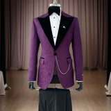 Wiaofellas  -  Floral Jacquard Wedding Suits For Men 2 Pieces Peaked Lapel Groom Tuxedo Custom Made Slim Fit Prom Party Suit Jacket With Pants