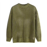 Wiaofellas  -  Mens Hollow-Out Niche Color-Blocked Knitwear Streetwear Fashion Youth Trend Couple Long-Sleeved Top Men'S Clothing 2026 New
