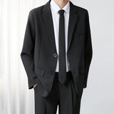Wiaofellas  -  Winter New Men's Solid Color Long-Sleeved Suit Jacket Korean Retro Fashion Trendy High Street Loose Casual Men's Top