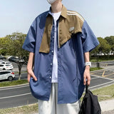 WIAOFELLAS  -  Korean Fashion Short-sleeved Shirt Men Spring and Summer New Loose Retro Button Cardigan Shirt Harajuku Jacket Streetwear Men