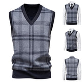 Wiaofellas  -  Men's Knitted Warm Sweater in Autumn and Winter V-neck Vest Diamond Grid Twisted Flower Casual Fashion Versatile Top