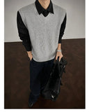 WIAOFELLAS  -  Autumn Grey Sweater Vest Men Warm Fashion Casual Black Knitted Pullover Men Korean Loose Sleeveless Sweater Mens Jumper Clothes