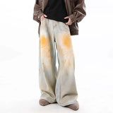 WIAOFELLAS  -  Wasteland style niche design yellow mud jeans men's American high street drape straight floor pants wide-leg pants
