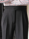 Wiaofellas  -  Trousers Men Spring Autumn New Fashion Belt-up High Waist Slim Pants Men Business Casual Solid Color Straight Pants