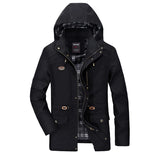 WIAOFELLAS  -  Autumn Men's Cotton Workwear Coat Solid Detachable Hooded Loose Jacket Men Spring Multi Pockets Outdoors Windproof Jackets Male