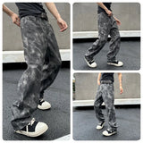 WIAOFELLAS  -  New trendy loose straight tube nostalgic phantom gray leather pants
