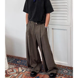 Wiaofellas  -  Casual Men's Brown Straight Leg Wide Leg Pants Spring Autumn Loose Fit Pleated Design American Sle Long Trousers