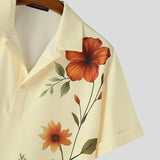 WIAOFELLAS  -  Men Shirt Flower Printing Lapel Short Sleeve Loose Summer Men Clothing Streetwear 2025 Korean Style Fashion Male Tops