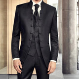 Wiaofellas  -  Tunic Men Suits with Stand Collar Double Breasted Blazer Jacket Vest Pants 3 Pcs Wedding Groom Tuxedo Italian Style