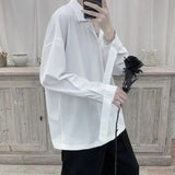 WIAOFELLAS  -  Fashion Men's Solid Color Ribbon Design Loose Shirts Trendy Long Sleeves Turn Down Collar Tops Male 2025 Summer