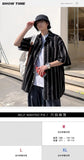 Wiaofellas  -  Summer Stripe Short Sleeve Shirt Men's Ice Silk Loose Trendy Design