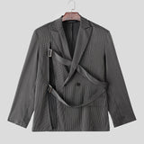 WIAOFELLAS  -  Men Irregular Blazer Striped Lapel Long Sleeve Casual Suit Men Streetwear Hollow Out Fashion Male Thin Coats Blazer