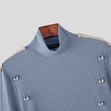 WIAOFELLAS  -  Men Sweater Patchwork Turtleneck Long Sleeve Knitted Male Pullovers Button Streetwear Fashion Casual Men Clothing S-3XL