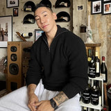 WIAOFELLAS  -  Half Turtleneck Zipper Sweater Men's American Style Retro Loose Shoulder Long Sleeve Pullover Sweater Jacket