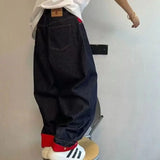 WIAOFELLAS  -  Trendy Retro Washed Distressed Red and Blue Contrasting Men's and Women's Flared Jeans Men's Loose Curved Pants