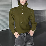 Wiaofellas  -  Men Shirt Solid Color Stand Collar Long Sleeve Button Men Clothing Streetwear Loose Fashion Casual Tops Camisas