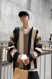 WIAOFELLAS  -  Autumn Men's Striped Men Knitted Sweaters Pullovers Harajuku Streetwear Tate V-neck Sweater Knitwear Striped Sweater A88