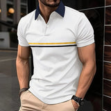 Wiaofellas  -  Short Sleeved Lapel T-Shirt For Men With Button Stripes 3d Printed Summer Casual And Comfortable Sports Polo Top