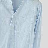WIAOFELLAS  -  Men Shirt Solid Color Long Sleeve Koran Style Casual Men Clothing V Neck Streetwear Drawstring Shirts Fashion Male Tops