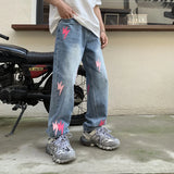 WIAOFELLAS  -  New trendy loose straight leg black printed washed denim jeans