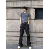 WIAOFELLAS  -  Retro American Waed adient Blue White Denim Jeans Loose Wide Leg Casual Long Trousers for Men And Women Trendy