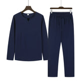 WIAOFELLAS  -  2pcs Set Men's Shirt and Pants Suits for Men Small V-neck Beach Wear Tracksuit Solid Color Shirts Sweatpants Hawaiian Vacat