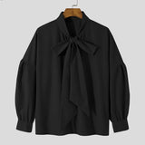 WIAOFELLAS  -  Loose Shoulder Drop Design Shirts Men Fashion Tie Long Sleeved Tops Spring Autumn Handsome Streetwear Banquet Party Shirts
