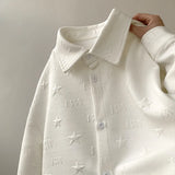 WIAOFELLAS  -  Korean Fashion Three-dimensional Star Pattern Shirt Turn-down Collar Long Sleeve Buttons Shirt Coat All-Match Male Blouses