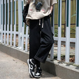 Wiaofellas  -  Retro Japanese Green Work Pants Men Summer Thin Loose Straight Leg Wide Leg Cityboy  Color Nine Point Casual Trousers