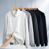 Wiaofellas  -  300g Premium China Cotton Zip Up Hoodie Solid Color Stand Collar Casual Unisex Streetwear Jacket for Spring Autumn