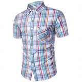 Wiaofellas  -  Men's Plaid Print Short Sleeve Shirt Plus Size Casual Hawaiian Style Button Down Shirt Summer Cross-Border Fashion