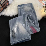 WIAOFELLAS  -  High Street Graffiti Tie-dye Jeans for Men and Women Trendy Brand Handsome Loose Straight Wide Leg Trousers Jeans