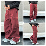 WIAOFELLAS  -  New Trendy Loose Straight Tube Ankola Red Washed Jeans