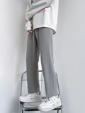 Wiaofellas  -  Straight Men's Trousers Men's Stripe Suit Pants Korean Trendy Grey Ankle Length Pants Casual Side Stried Design 2A0208