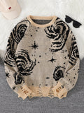 WIAOFELLAS  -  New Popular Street Ripped Abstract Starry Sky Pattern Pullover Ripped Sweater Casual Round Neck Knitted Men's Pullover