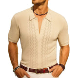 WIAOFELLAS  -  Summer New Men's Solid Color Short-Sleeved Cardigan Knitted Polo Shirt Retro Casual Fashion Trend Simple Slim Business Mens Tops