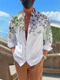 Wiaofellas  -  Casual Loose Fit Floral Butterfly Print Stand Collar Long Sleeve Shirt For Men Daily Wear