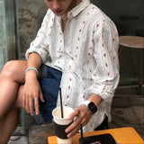 Wiaofellas  -  Men Shirt Striped Printing Lapel Long Sleeve Loose Men Clothing Streetwear Fashion Casual Tops Male Shirts S-5XL