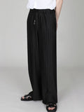 Wiaofellas  -  Korean Style Men Clothing Spring Summer Ice Silk Pleated Wide Leg Pants Elastic Waist Causal Loose Straight Trousers