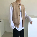 WIAOFELLAS  -  Simple Japanese Retro Sweater Vest Jacket Men's Knitted Cardigan Exterior Vest Trendy