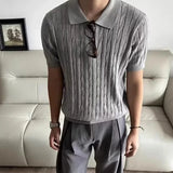 WIAOFELLAS  -  Summer New Men's Knitted Short-Sleeved Polo Shirt American Retro Fashion Trend Casual Simple Loose Breathable Niche Men's Tops