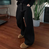 Wiaofellas  -  Unisex Dark Raw Denim Wide Leg Jeans New High Waist Loose Baggy Trousers Classic Multi Pocket Straight Full Length Casual Pants